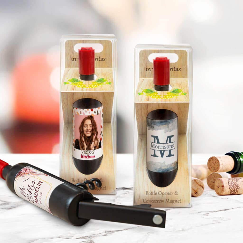 Wine Bottle Magnet with Corkscrew + Bottle Opener